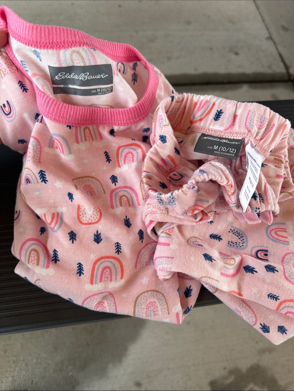 Eddie Bauer Pink Rainbow Print Girls Pajama Set